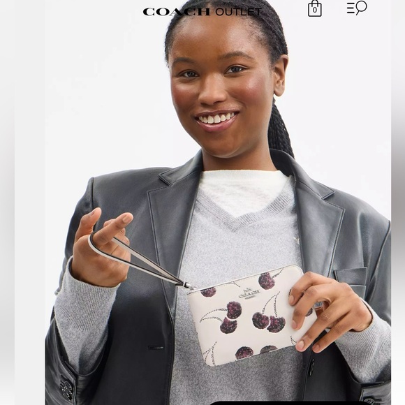 Coach Corner Zip Wristlet Wallet with Cherry Print and Cherry Charm - Picture 12 of 12